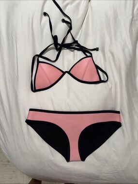 triangl swimwear Pink and Black Neoprene Triangle Bikini Set